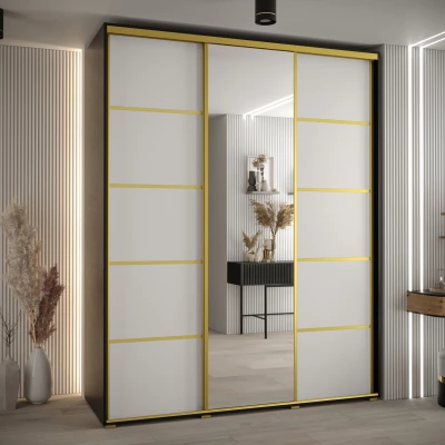 Šatní skříň YVONA 5 - 190/60 cm, černá / bílá / zlatá