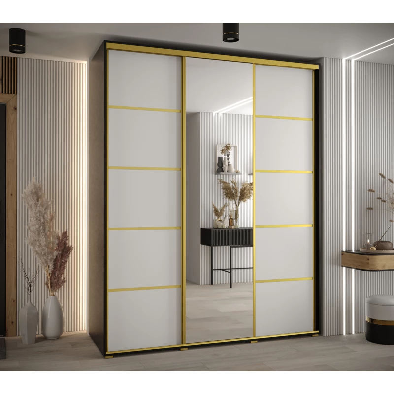 Šatní skříň YVONA 5 - 190/60 cm, černá / bílá / zlatá