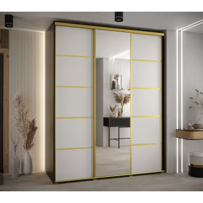 Šatní skříň YVONA 5 - 190/60 cm, černá / bílá / zlatá