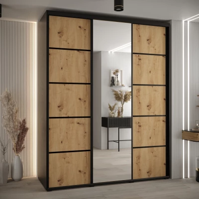 Šatní skříň YVONA 5 - 190/60 cm, černá / dub artisan / černá