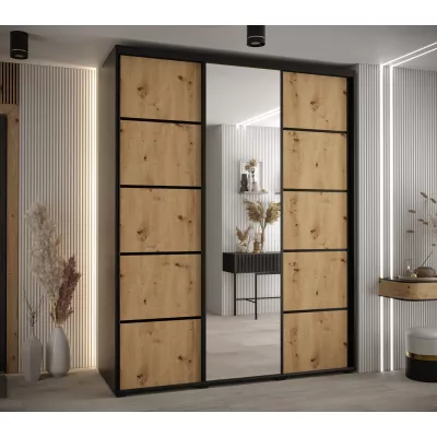 Šatní skříň YVONA 5 - 190/60 cm, černá / dub artisan / černá