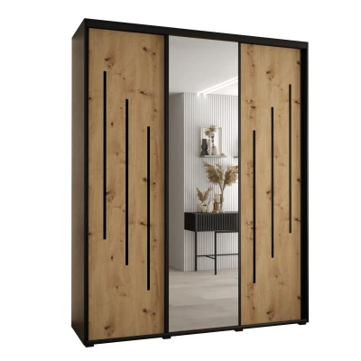 Šatní skříň YVONA 9 - 190/45 cm, černá / dub artisan / černá