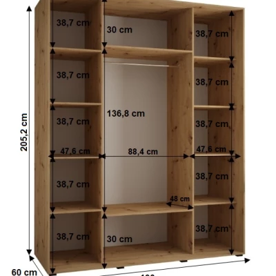 Šatní skříň YVONA 5 - 190/60 cm, černá / bílá / stříbrná