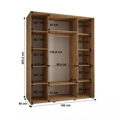 Šatní skříň YVONA 5 - 190/60 cm, černá / bílá / stříbrná