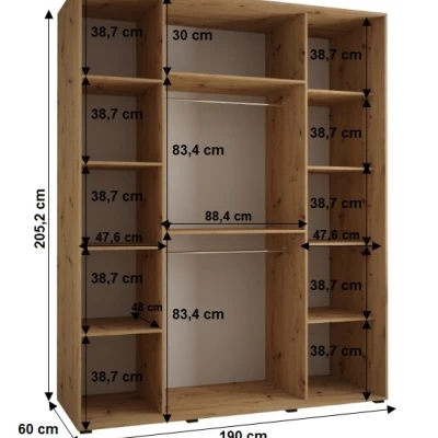 Šatní skříň YVONA 5 - 190/60 cm, černá / bílá / stříbrná