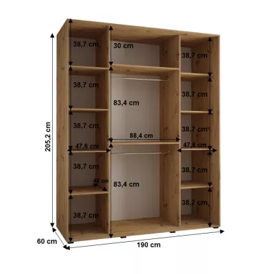 Šatní skříň YVONA 5 - 190/60 cm, černá / bílá / stříbrná