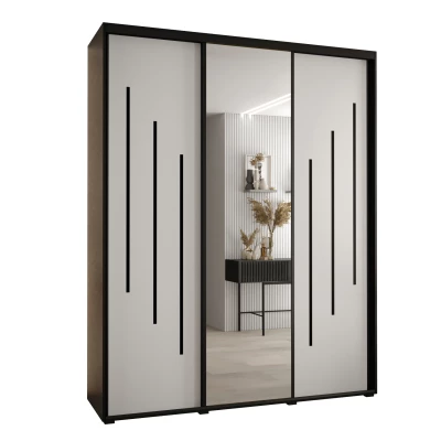 Šatní skříň YVONA 9 - 190/45 cm, černá / bílá / černá