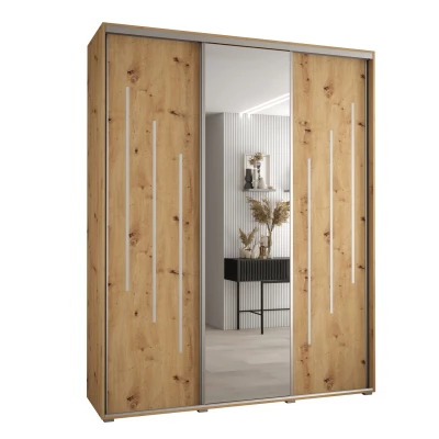 Šatní skříň YVONA 9 - 200/45 cm, dub artisan / stříbrná