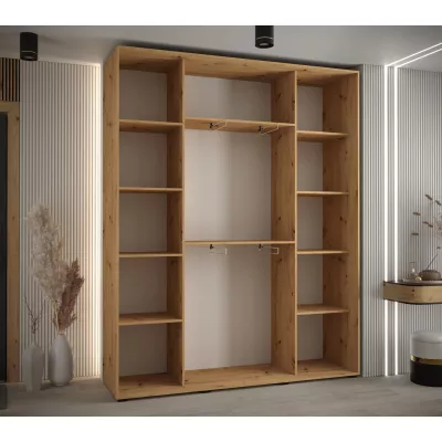 Šatní skříň YVONA 9 - 200/45 cm, dub artisan / stříbrná