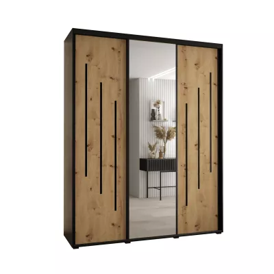 Šatní skříň YVONA 9 - 200/45 cm, černá / dub artisan / černá