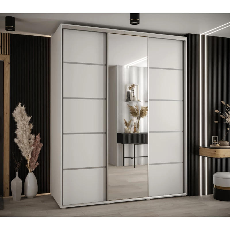 Šatní skříň YVONA 5 - 200/60 cm, bílá / stříbrná