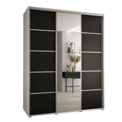 Šatní skříň YVONA 5 - 200/60 cm, bílá / černá / stříbrná