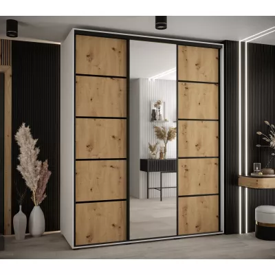 Šatní skříň YVONA 5 - 200/60 cm, bílá / dub artisan / černá