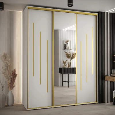 Šatní skříň YVONA 9 - 200/45 cm, bílá / zlatá