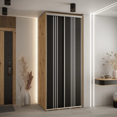 Šatní skříň YVONA 6 - 100/60 cm, dub artisan / černá / stříbrná