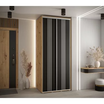 Šatní skříň YVONA 6 - 100/60 cm, dub artisan / černá / stříbrná