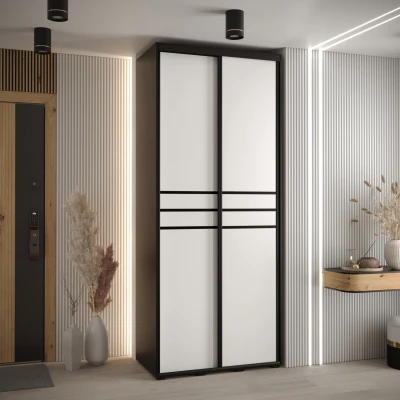 Šatní skříň YVONA 10 - 100/45 cm, černá / bílá / černá