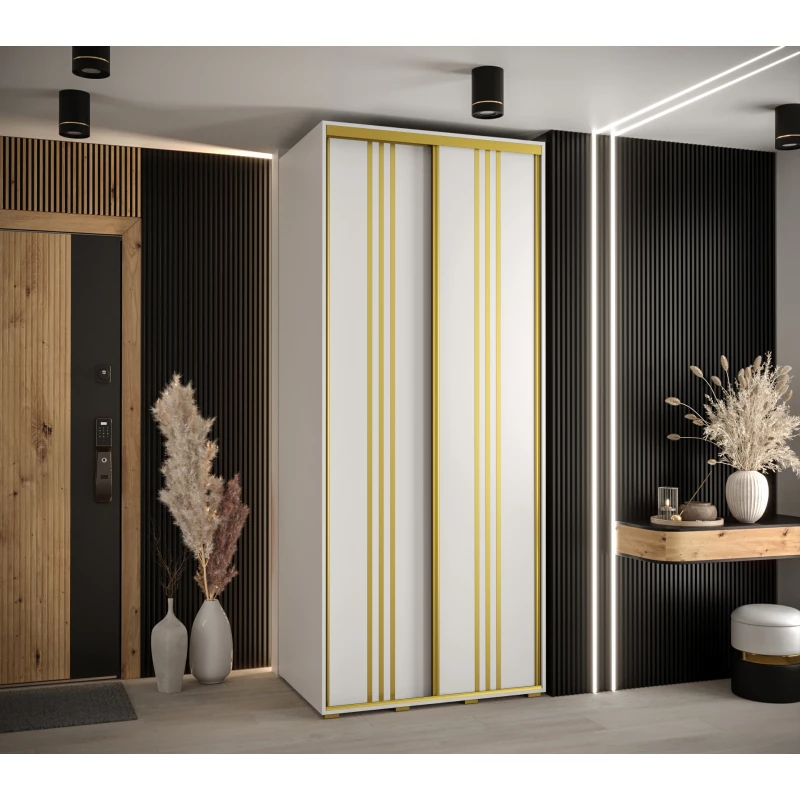 Šatní skříň YVONA 6 - 100/60 cm, bílá / zlatá