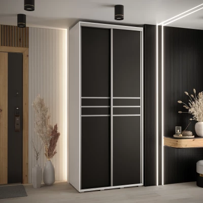 Šatní skříň YVONA 10 - 100/45 cm, bílá / černá / stříbrná