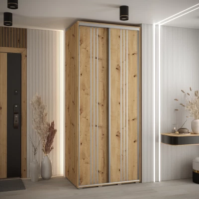 Šatní skříň YVONA 6 - 110/60 cm, dub artisan / stříbrná