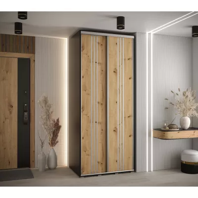 Šatní skříň YVONA 6 - 110/60 cm, černá / dub artisan / stříbrná