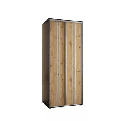 Šatní skříň YVONA 6 - 110/60 cm, černá / dub artisan / stříbrná