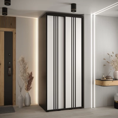 Šatní skříň YVONA 6 - 120/60 cm, černá / bílá / černá