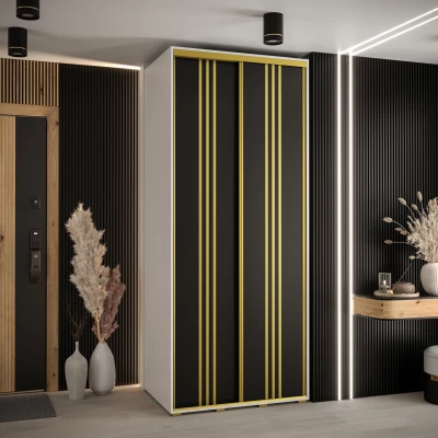 Šatní skříň YVONA 6 - 120/60 cm, bílá / černá / zlatá