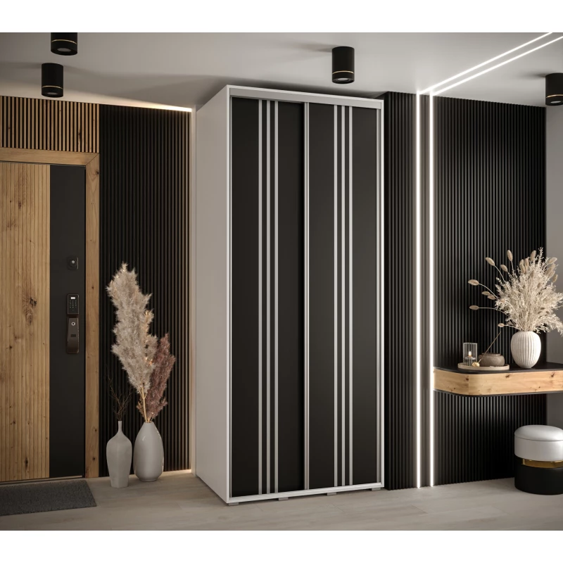 Šatní skříň YVONA 6 - 120/60 cm, bílá / černá / stříbrná