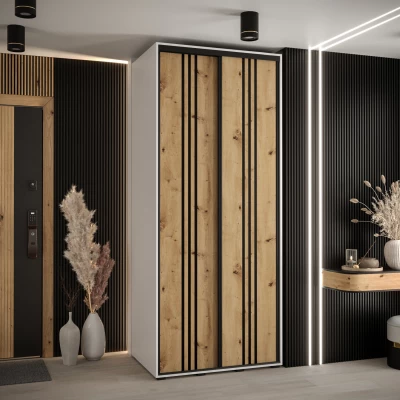 Šatní skříň YVONA 6 - 120/60 cm, bílá / dub artisan / černá