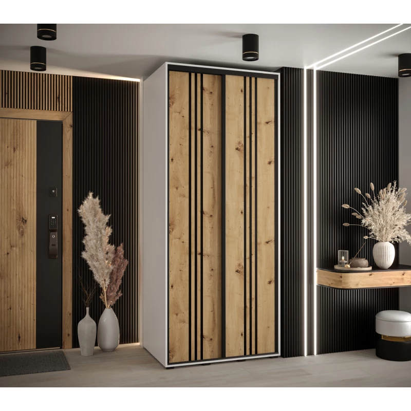 Šatní skříň YVONA 6 - 120/60 cm, bílá / dub artisan / černá