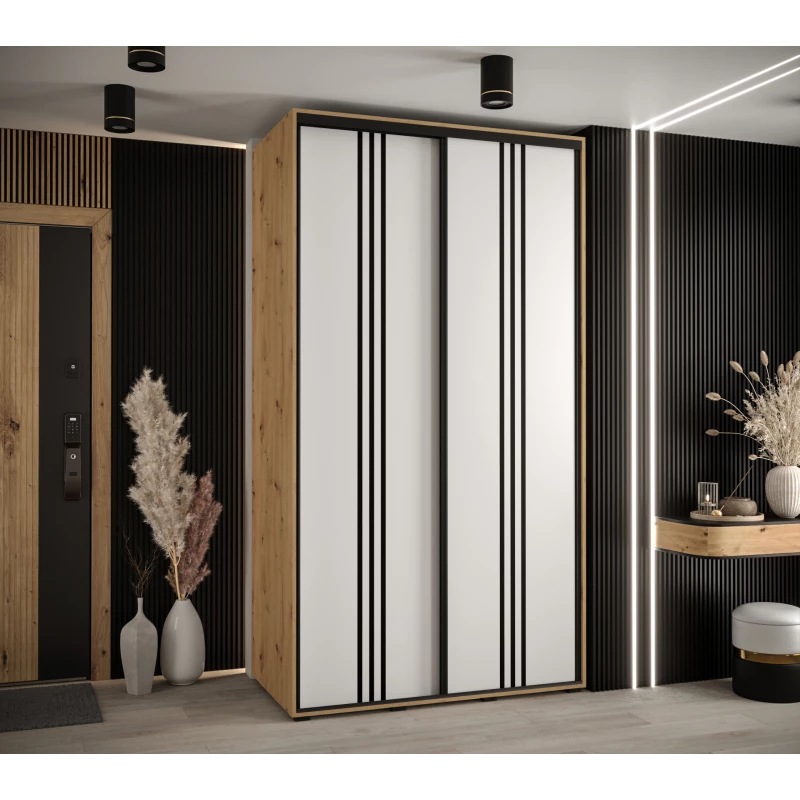 Šatní skříň YVONA 6 - 130/60 cm, dub artisan / bílá / černá