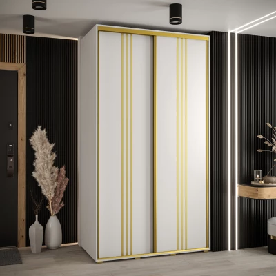 Šatní skříň YVONA 6 - 130/60 cm, bílá / zlatá