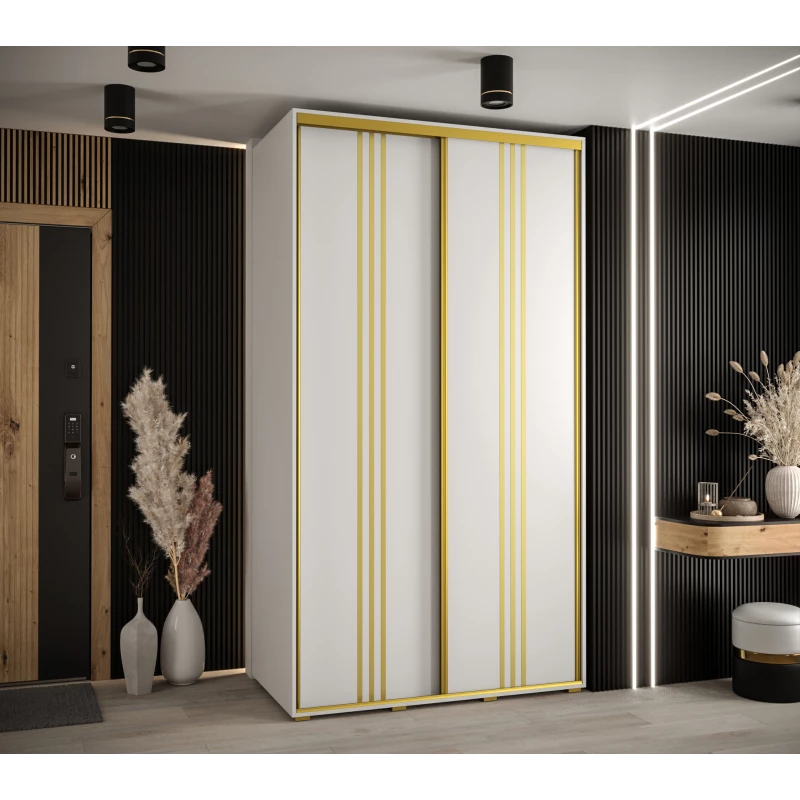 Šatní skříň YVONA 6 - 130/60 cm, bílá / zlatá