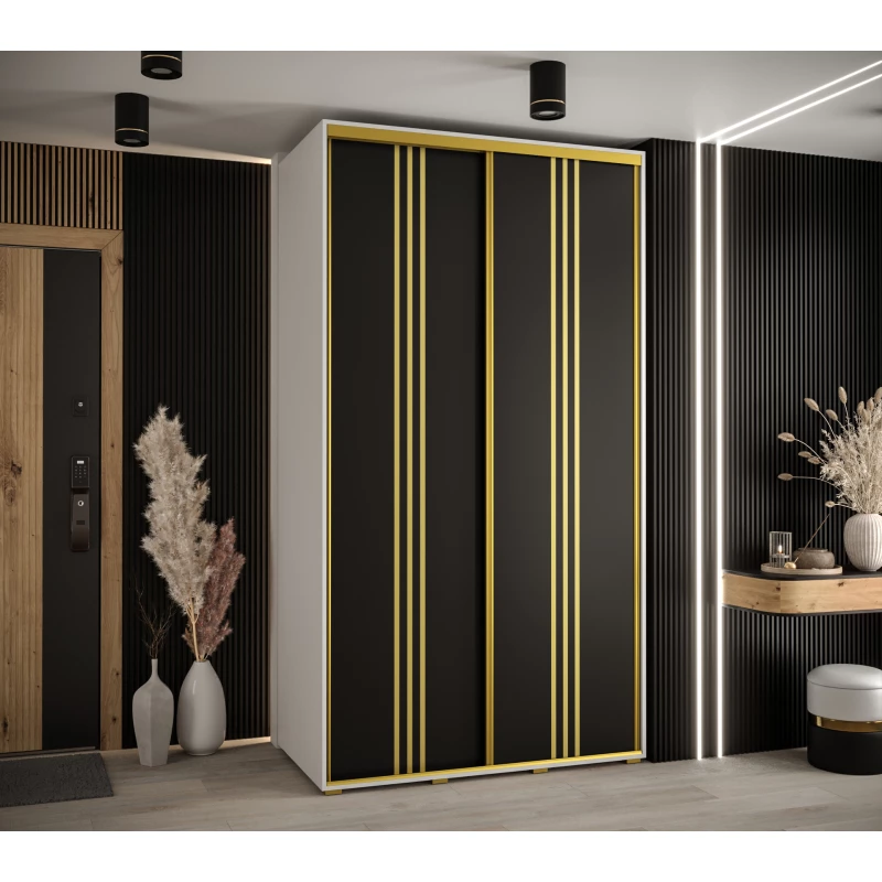 Šatní skříň YVONA 6 - 130/60 cm, bílá / černá / zlatá