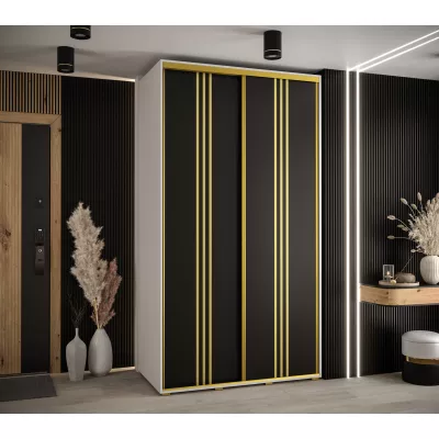 Šatní skříň YVONA 6 - 130/60 cm, bílá / černá / zlatá
