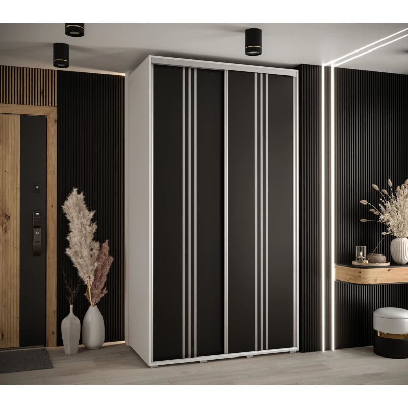 Šatní skříň YVONA 6 - 130/60 cm, bílá / černá / stříbrná