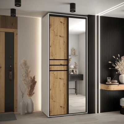 Šatní skříň YVONA 11 - 100/45 cm, bílá / dub artisan / černá