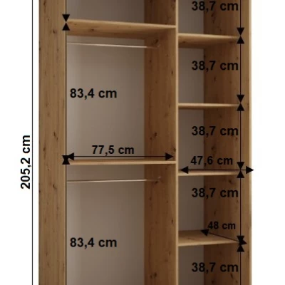 Šatní skříň YVONA 6 - 130/60 cm, černá / dub artisan / černá