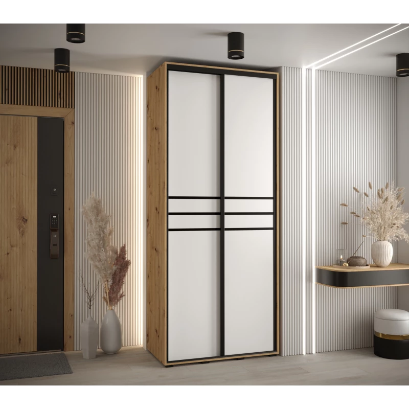 Šatní skříň YVONA 10 - 110/45 cm, dub artisan / bílá / černá