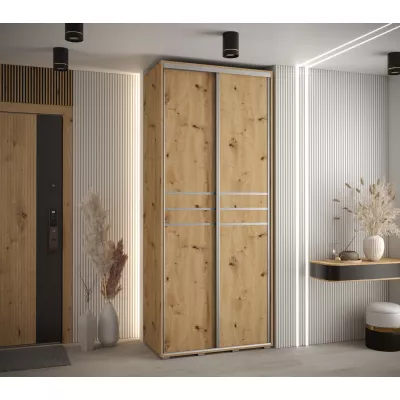 Šatní skříň YVONA 10 - 120/45 cm, dub artisan / stříbrná