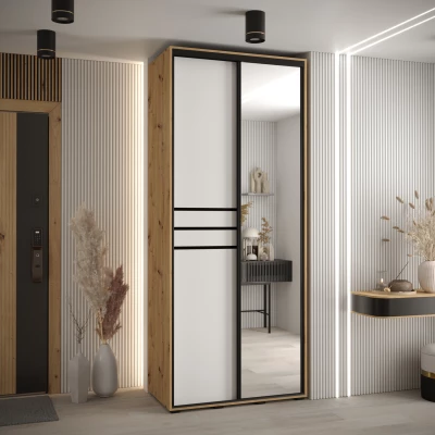 Šatní skříň YVONA 11 - 100/45 cm, dub artisan / bílá / černá