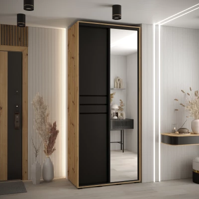 Šatní skříň YVONA 11 - 100/45 cm, dub artisan / černá / černá