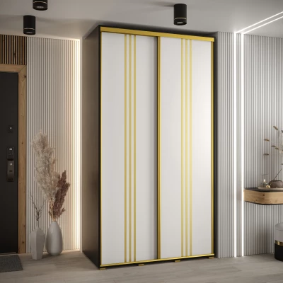 Šatní skříň YVONA 6 - 140/60 cm, černá / bílá / zlatá