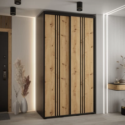 Šatní skříň YVONA 6 - 140/60 cm, černá / dub artisan / černá