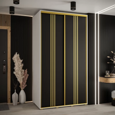 Šatní skříň YVONA 6 - 140/60 cm, bílá / černá / zlatá