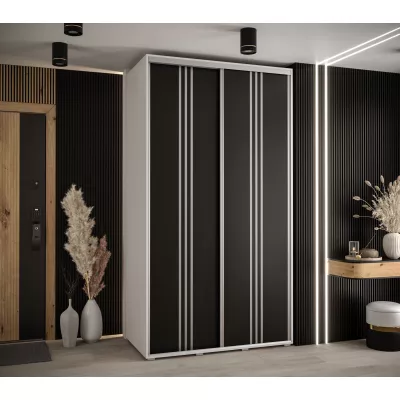 Šatní skříň YVONA 6 - 140/60 cm, bílá / černá / stříbrná