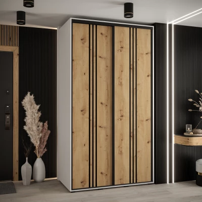 Šatní skříň YVONA 6 - 140/60 cm, bílá / dub artisan / černá