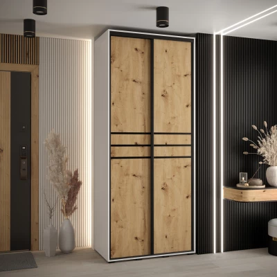 Šatní skříň YVONA 10 - 120/45 cm, bílá / dub artisan / černá