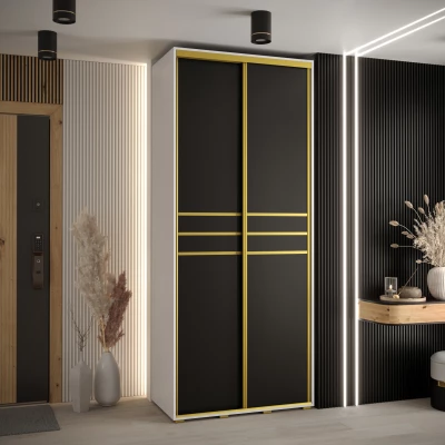 Šatní skříň YVONA 10 - 120/45 cm, bílá / černá / zlatá